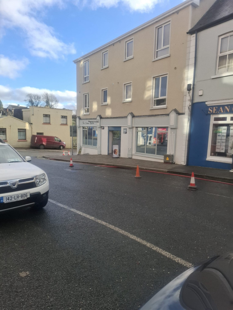 Power washing of walls and roofs of shop fronts, commercial buildings and apartments in Manor Hamilton, Count Leitrim by PJ Cleaning Services, Sligo, Ireland